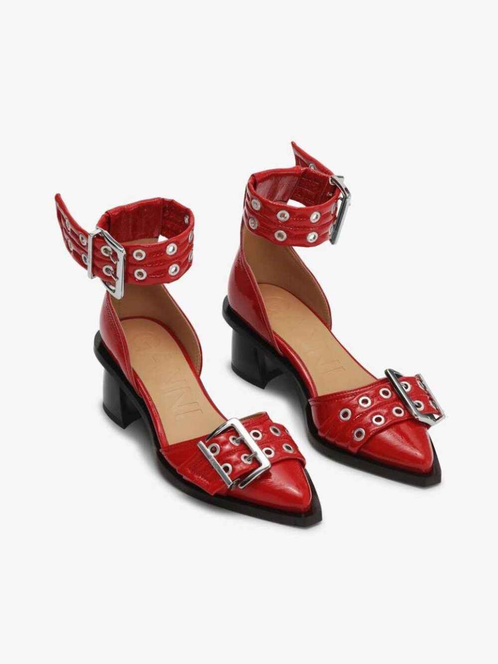 GANNI Chunky Buckle Open Cut Pumps - Picture 10 of 15